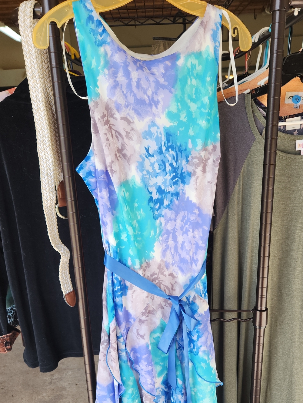 Christopher & Banks Blue Aqua Floral Tie-Waist Maxi Dress